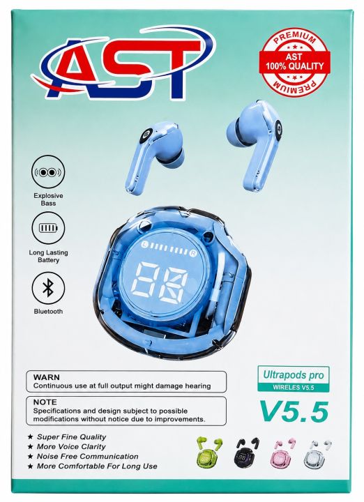 Ultrapods Pro True Wireless Earbuds - Transparent Design, Bluetooth 5.3, Waterproof with Display by ast