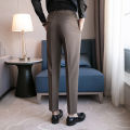 British Yupi Men's Suit Pants Men's Coffee Color High-Grade Pu Handsome Formal Wear Business Suit Pants Casual Tappered Draped Pants.