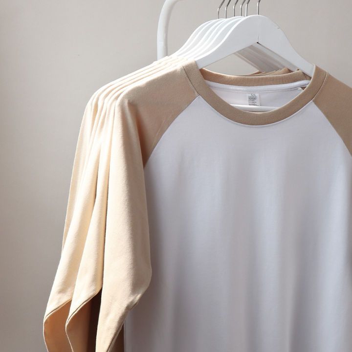 250g heavy milk tea khaki raglan sleeve cotton solid color long sleeve t-shirt men's loose women's couple wear early autumn