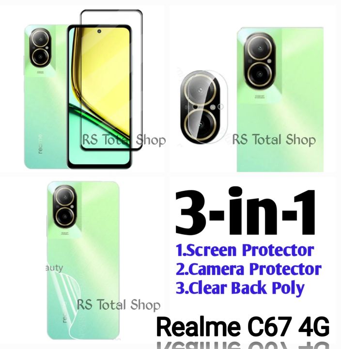 3-in-1 Combo Pack For Realme C67 4G Screen Protector+Camera Protector+Clear Back poly