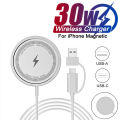 30W Magnetic Wireless Charger For iPhone 13 12 11 14 15 Pro Max USB C Fast Charger For Samsung S22 S23 Ultra Plus Quick Charger. 