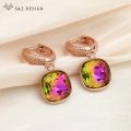 S Z DESIGN New Fashion Colorful Square Crystal Dangle Earrings For Women Wedding Jewelry Gift 585 Rose Gold Color Eardrop. 