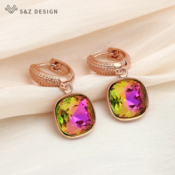S%20Z%20DESIGN%20New%20Fashion%20Colorful%20Square%20Crystal%20Dangle%20Earrings%20For%20Women%20Wedding%20Jewelry%20Gift%20585%20Rose%20Gold%20Color%20Eardrop%20-%20Image%205