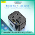 HOCO AC5 2USB + 1 Socket Public Transfer Charger Travel Adapter - Black. 