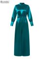 Women Satin Silk Jumpsuits Turtleneck High Waisted Playsuit Long Sleeve Long Romper Wide Leg Pant Overalls.