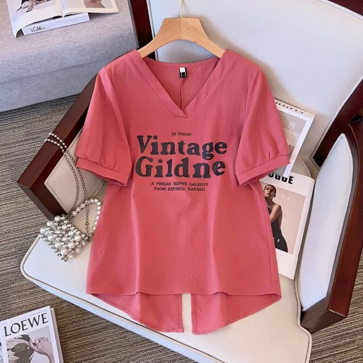Split%20Short%20Sleeve%20T%20T-shirt%20Women's%20Summer%20New%20Korean%20Style%20Loose%20Slimming%20Large%20Size%20V%20Collar%20Top%20Female%20Fashion%20-%20Image%203