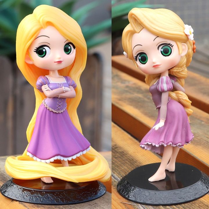 Disney Princess Figure Rapunzel Princess 14cm PVC Q Posket Tangled Rapunzel Doll Cake Wedding Decoration Children Toys Gifts