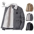 Sunnyheart Men Winter Cargo Jacket Long Sleeves Turndown Collar Pockets Corduroy Jacket For Men. 