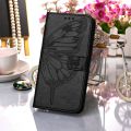 lthmy for iPhone 12 Butterfly PU Leather Flip Wallet Card Slots with Hand Strap Stand Cover case. 