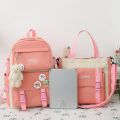 4 pcs sets canvas SchoolBags For Teenage Girls Women's Backpack Canvas School Bag College Student Laptop Backpacks.