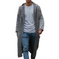 Men Loose Long Cardigan Solid Color Long Sleeve Hooded Open Front Hoodies Sweaters Fall Winter Knitted Coats with Pockets.