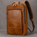 Vintage Men's Crazy Horse Leather Backpack genuine leather Retro Rucksack Large Classic Travel Backpack Big laptop computer bag. 