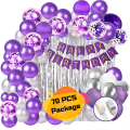 Purple Birthday Decoration Combo Pack With Banners, Curtains, Balloons, Confetti Balloons and Balloon Arch With Glue Dot Tape Decorations Full Package- (Pack of 70 Pcs). 