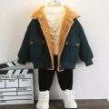 Corduroy Jacket For Boys Winter Plush Lapel Warm Outwear Children Clothing For Baby Boys Thicken Lambswool Jackets 1-5 Years. 