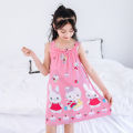 Girls' Nightdress Cotton Silk Girls' Pajamas Sleeveless Summer Medium and Large Children's Sling Princess Dress Artificial Cotton Home Wear.
