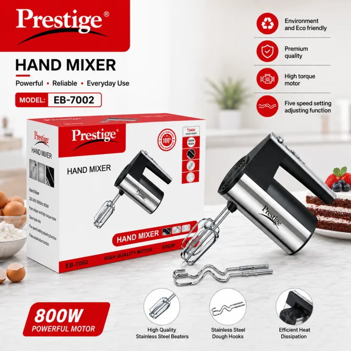 Prestige Household Electric Egg Beater with Stainless Steel Body Cover 800 watts Baking Tools Cake Beater Multi-Functional Electric Egg beater Automatic Cream Whipping Stirring