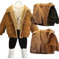 Corduroy Jacket For Boys Winter Plush Lapel Warm Outwear Children Clothing For Baby Boys Thicken Lambswool Jackets 1-5 Years. 