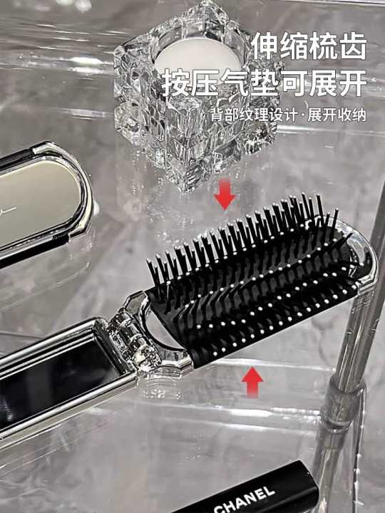 Folding Hair Brush with Mirror Pocket Hair Comb Lightweight Portable Compact Travel Hair Brush Small Hairbrush for Car Purse Gym Trip Women