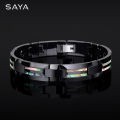Black Ceramic Bracelets Scratch Proof Inlay Deep Sea Shell and Magnetic Stone for Men Jewelry,.