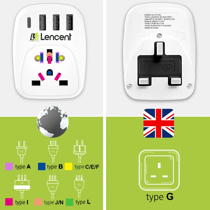LENCENT%20World%20to%20UK%20Universal%20Travel%20Adapter%20EU/USA%20to%20UK%20Plug%20Adapter%20with%203%20USB%20and%201%20Type%20C%20Port%20European%20Euro%202%20Pin%20USA%20American%20China%20Australia%203%20Pin%20to%20British%203%20Pin%20Socket%20-%20Image%206