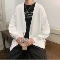 Cardigan Men V-neck Simple Solid Loose Autumn Newly Fashion Kpop Vintage Outwear All-match Leisure Chic Preppy Style Knitted Ins. 