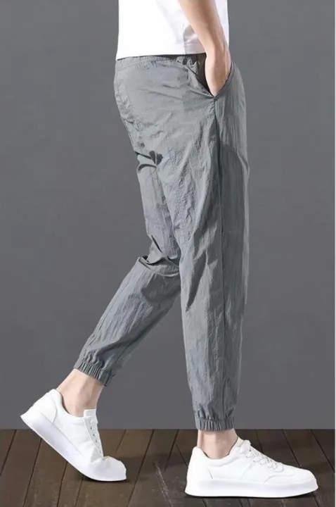 New%20Mens%20Trousers%20Summer%20Ice%20Silk%20Thin%20Green%20Color%20Fashion%20Elastic%20Waist%20Nine%20Points%20Length%20Pants%20Men%20Casual%20Sports%20Joggers%20Pant%20-%20Image%205