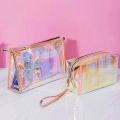 1 Pc Colorful Holographic Women Cosmetic Bag TPU Clear Makeup Bag Beauty Organizer Pouch Travel Clear Makeup Kit Case. 