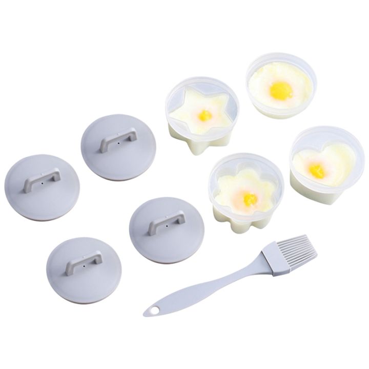 Cute Egg Boiler Set Plastic Egg Poacher Set Kitchen Egg Cooker Tools Egg Mold Form with Lid Brush Pancake Maker