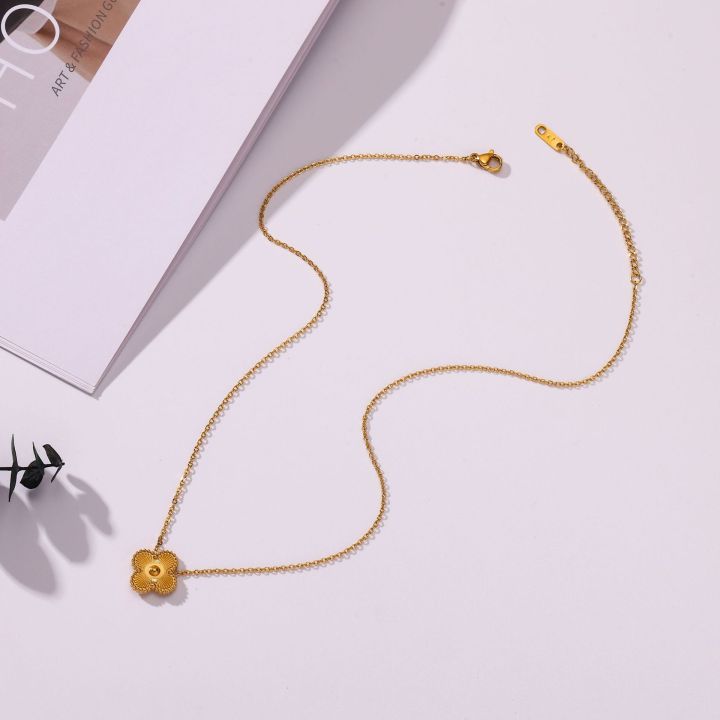 2023%20Fashion%20Designer%20Brand%20Luxury%20Stainless%20Steel%20Bracelet%2018k%20Gold%20Plated%20Four%20Leaf%20Clover%20Necklace%20Set%20For%20Women%20-%20Image%202