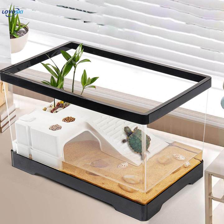 Turtle%20Tank%20Box%20Basking%20Ramp%20Hideout%20Tortoise%20Enclosure%20Starter%20Indoor%20Decor%20Medium%20Black%20-%20Image%202
