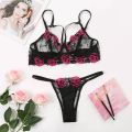 2 Pcs/Set Rose Comfortable Lace Underwear & Panty Set. 