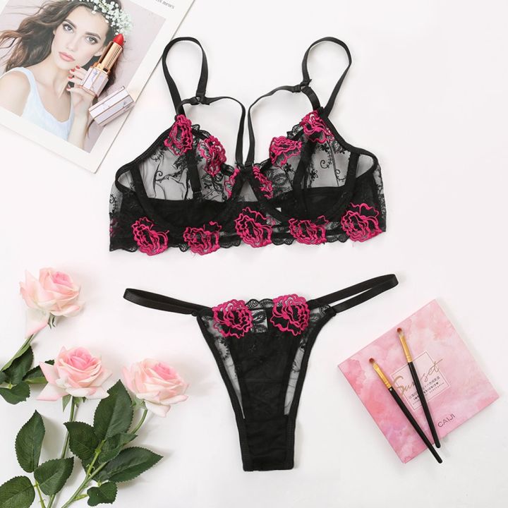 2 Pcs/Set Rose Comfortable Lace Underwear & Panty Set