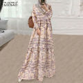 ZANZEA Muslimah Womens Long Sleeve Floral Hawaiian Beach Abaya Jubba Flare Maxi Muslim Dress NEW.