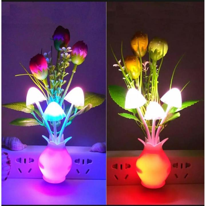 Mushroom Shape Automatic Sensor Light Dim Mashroom Light Green Flower - Multicolor
