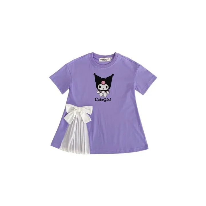 New%202024%20Summer%20Girl%20Cartoon%20Cute%20Short%20sleeved%20Children's%20Kuromi%20Princess%20Bow%20Dress%20-%20Image%205
