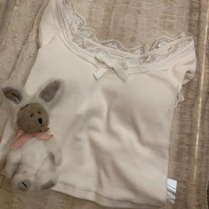 Dralon%20Pure%20Lace%20Lace%20Long-Sleeved%20T%20T-shirt%20Women's%20Autumn%20and%20Winter%20Western%20Style%20All-Matching%20Slim%20Fit%20Slimming%20Bottoming%20Shirt%20Short%20Top%20-%20Image%202