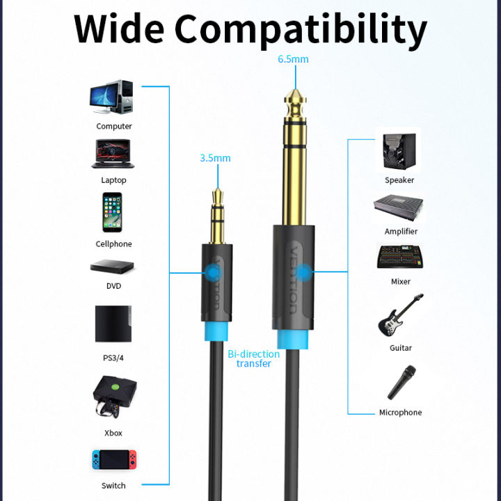 Vention%20Audio%20Cable%203.5mm%20to%206.35mm%20Aux%20Cable%20Adapter%20TRS%206.35mm%20Male%201/4%20Mono%20Jack%20to%20Stereo%201/8%20Jack%203.5mm%20for%20Mixer%20Amplifier%20Guitar%20Bi-direction%20Jack%206.35%20to%203.5%20Jack%20Male%20to%20Male%20Audio%20Cable%20Guitar%20Jack%20to%20Aux%20-%20Image%202