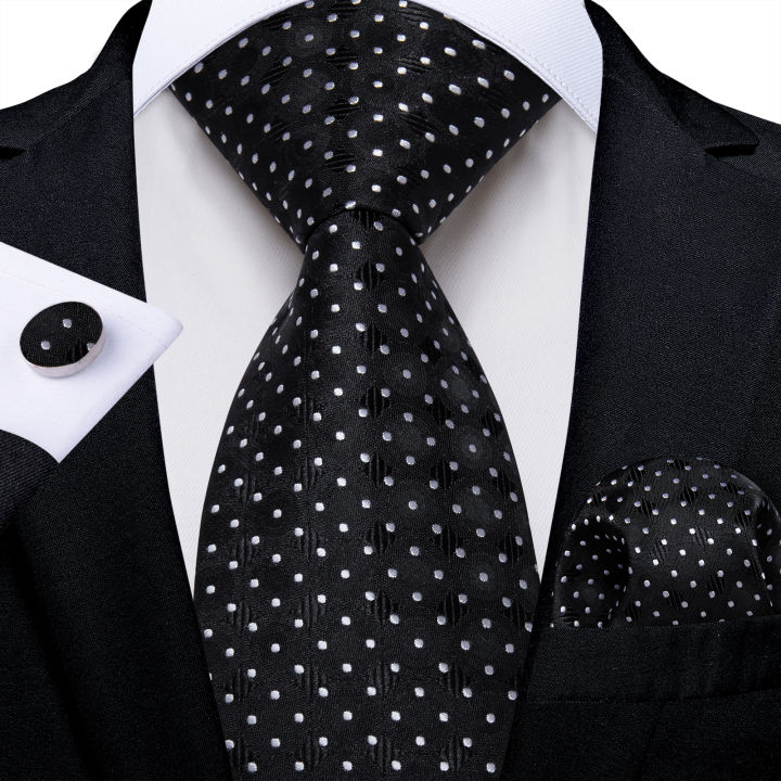 2023 New Black And White Dot Formal Business For Men Silk Polyester Wedding Party Men Suits Groom Accessories Man