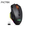 PICTEK Wireless Mouse Rechargeable Ergonomic Gaming Mouse With 10 Programmable Buttons RGB Backlit 10000 DPI Mice For PC Gamer.