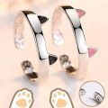 2Pcs Cute Cat Rings for Women Girls Adjustable Cat Ears Paw Animal Finger Ring Couple Cartoon Little Cat Kitten Pet Gift Jewelry. 