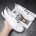 European Station Smart Guy White Shoes Men's Leather Flat Shoes Slip-on Full Cowhide Work Leather Work Shoes. 
