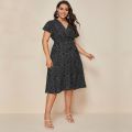 DOIB Women Plus Size Dress Gree White Polka Dot V Neck Sashes Large Size Dress 2020 Summer Split Oversize Female Dress 4XL. 