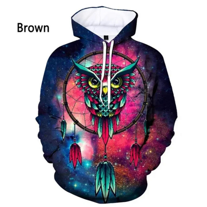 3D Galaxy Space Owl Printed Hoodies For Men Animal Graphic