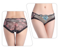 Women Rose Embroidery See-through Transparent Panties. 