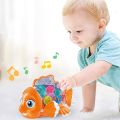 Transparent Gear Fish Toy, Baby Lights Music Light Fish Toy, Newborn Musical Early Educational Toy, Ideal Fish Toy for Floor Play.