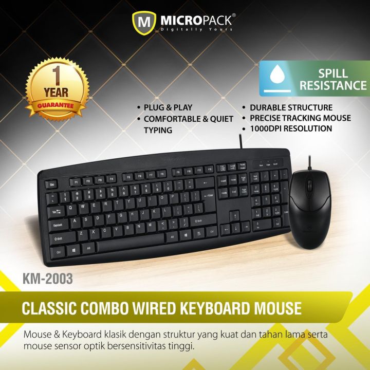 MicroPack KM-2003 Wired Mouse and Keyboard Combo - Black