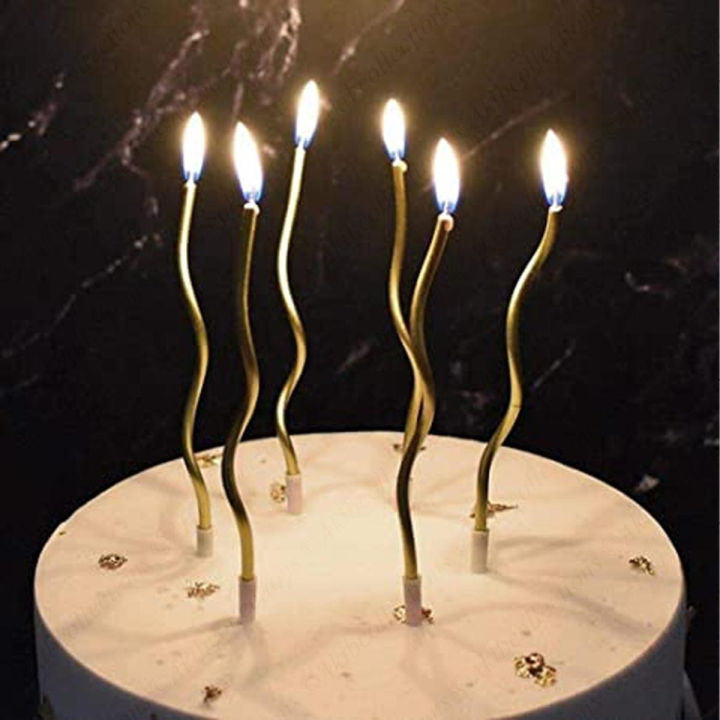 Metallic Long Spiral Candles with Stand- Pack of 6