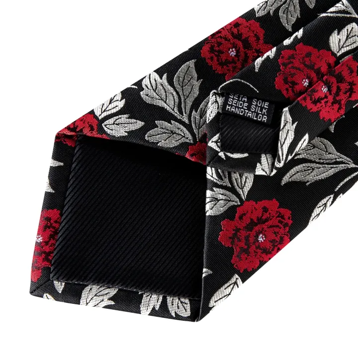 Black%20Red%20Rose%20Floral%20Ties%20For%20Men%208cm%20Men's%20Silk%20Neck%20Tie%20Handkerchief%20Cufflinks%20Set%20Business%20Wedding%20Tie%20Gift%20For%20Men%20DiBanGu%20-%20Image%204