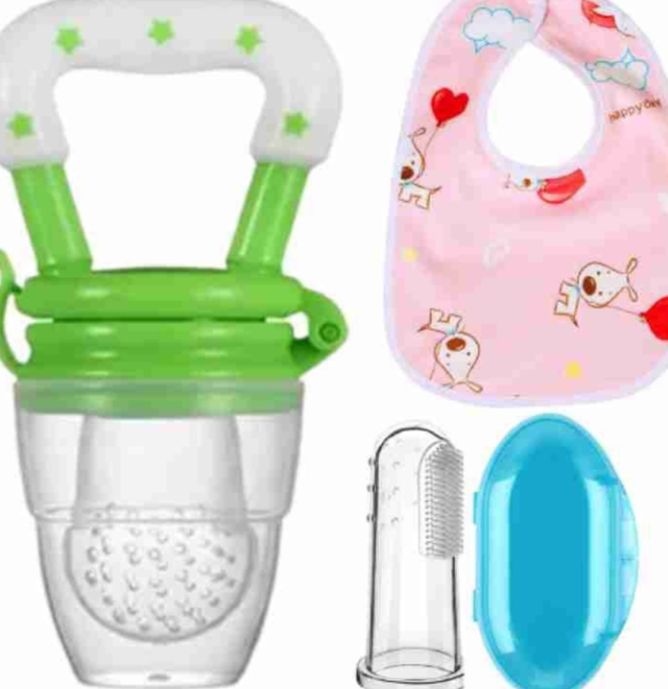 Baby Care Combo Set Of 3, Fruit/Food Feeder,Bib (Multicolor