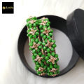 Green Crystal Beads Metal Bangles for Women (Imported) M-CB212 - 2 Pieces - Bangles - Bangles for Women - চুড়ি.